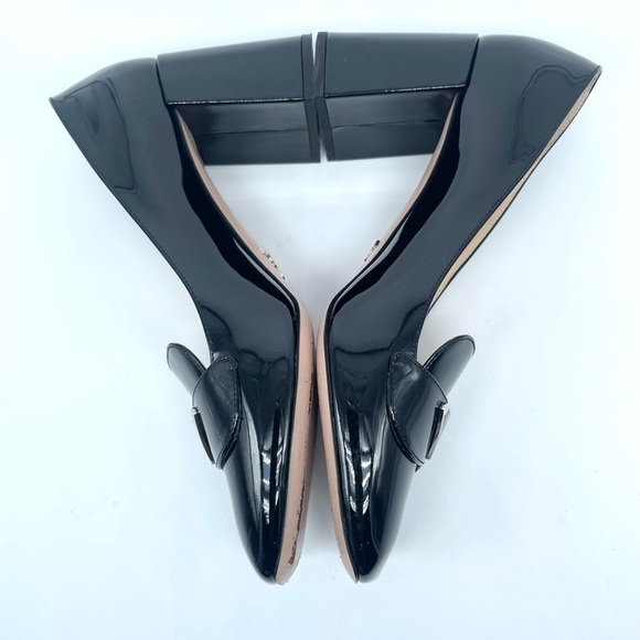 Prada Black Patent Leather Logo Plaque Block Heel Square Toe Loafer EU 39 US 9 - Picture 7 of 16
